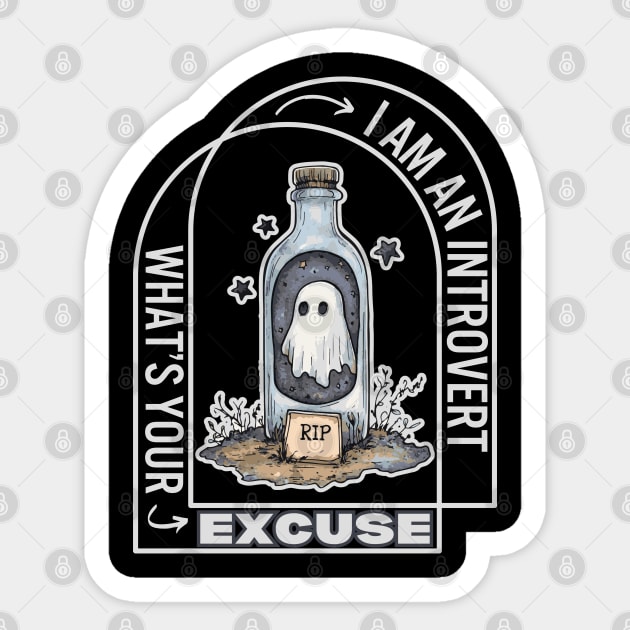 Introvert Ghost - Halloween - Funny & Cute Sticker by TuncGK